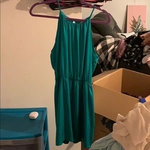 Aqua blue high neck mini dress